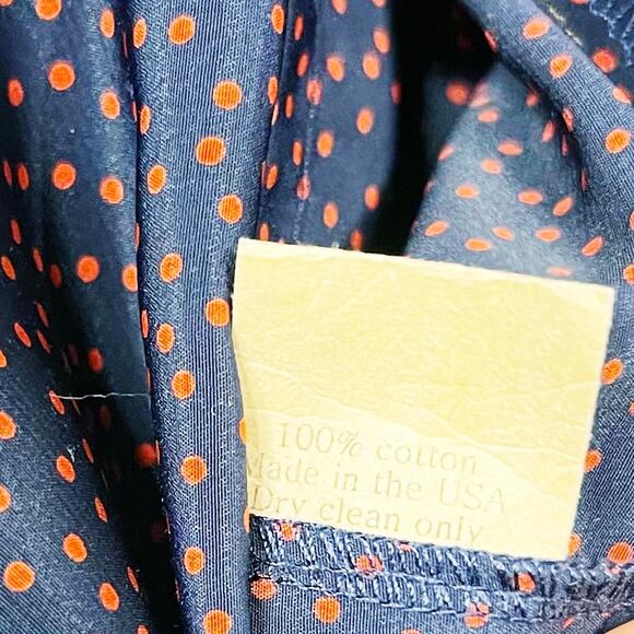 Anthropologie Fine Garments By Bell Size 2 Navy Blue Red Polka Dot Blouse VNeck - Picture 9 of 9